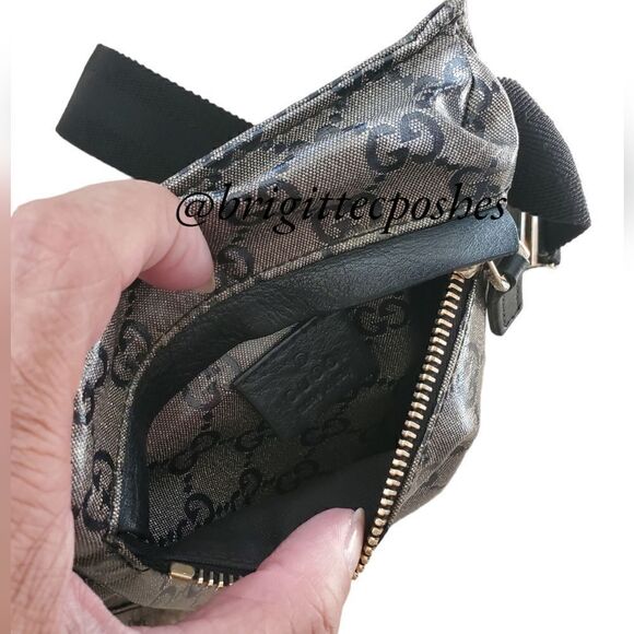 GUCCI Black/Gray Monogram Crystal Gg Unisex Belt Bag Fanny Pack - Picture 13 of 17